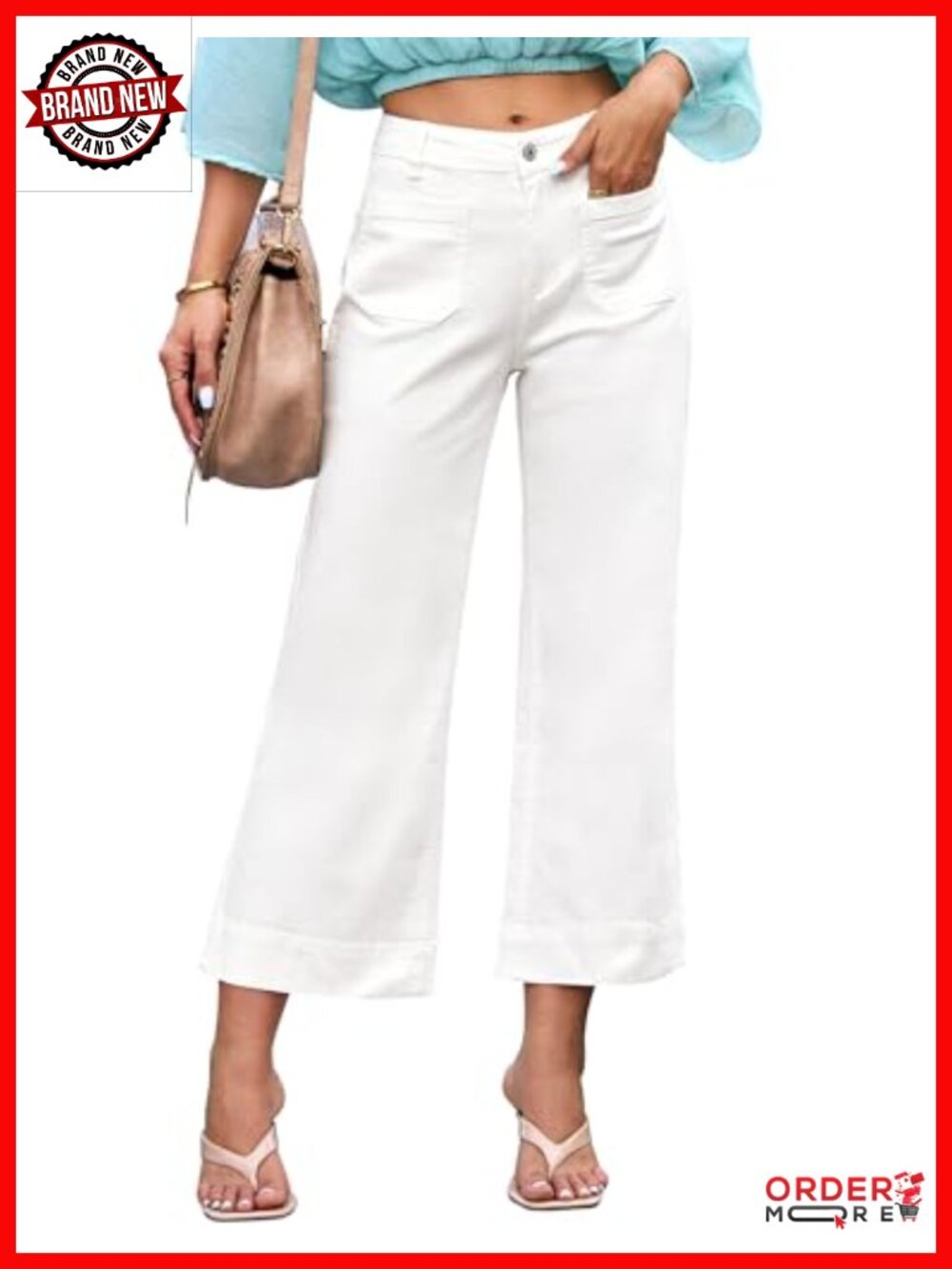Wide Leg Crop Flare Jeans High Waisted Stretchy Denim Women